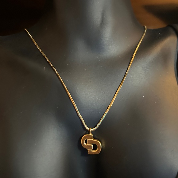 DIOR Vintage Logo CD Gold Tone Pendant Necklace - Picture 2 of 10